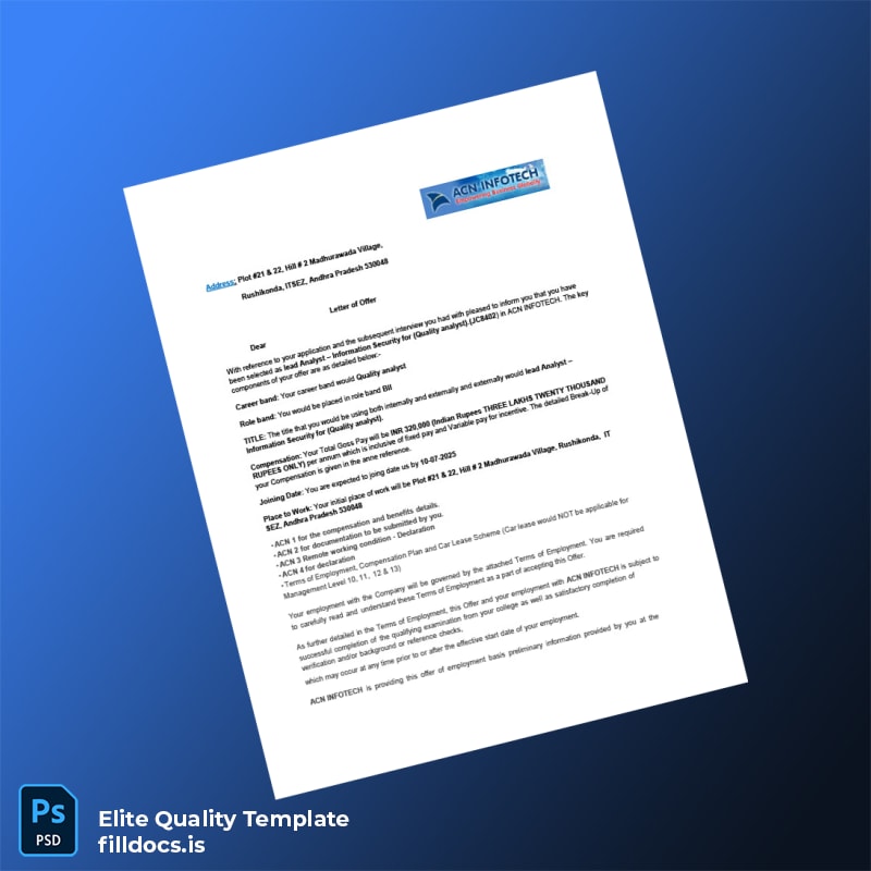 Fillable Acn Infotech Employment Verification Letter Template - Word/PDF Template Preview - FillDocs