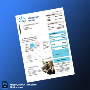 Australia AGL Sales Pty Limited Editable Electricity Bill Template in Word and PDF formats