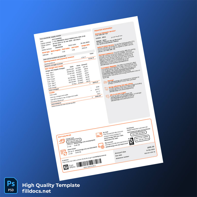 Australia Alinta Energy Retail Sales Pty Ltd Editable Utility Bill Template in Word and PDF formats page 2