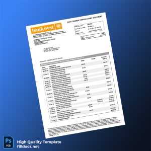 Australia Bankwest Bank Statement Template in Word and PDF formats