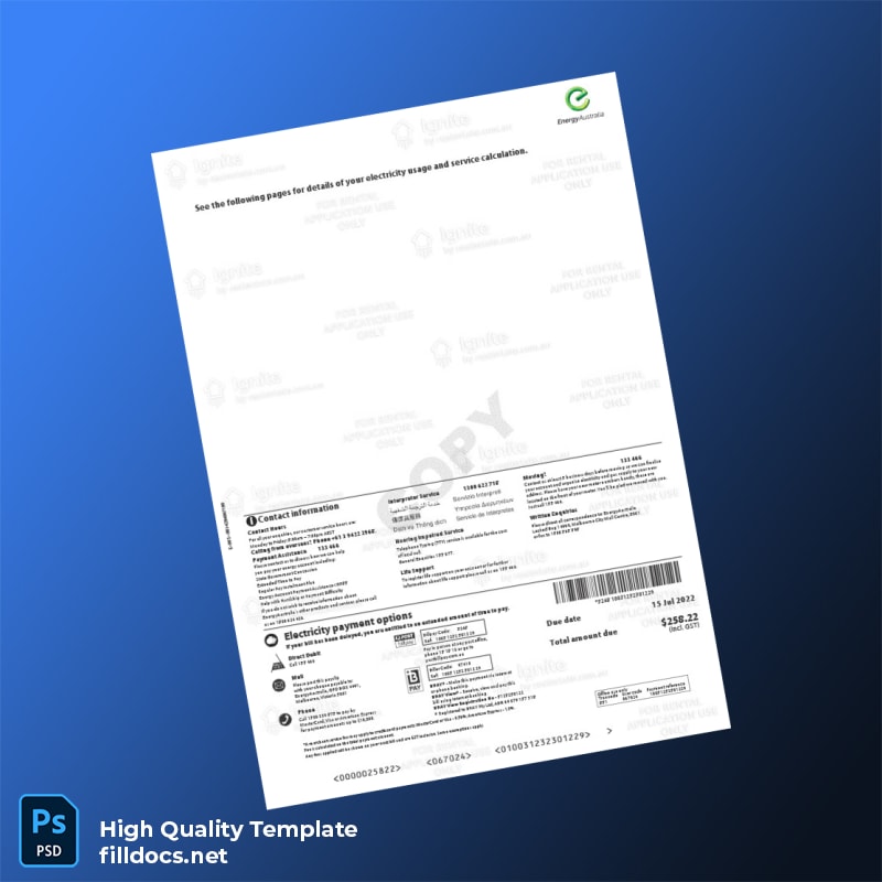 Australia EnergyAustralia Editable Electricity Bill Template in Word and PDF formats page 2