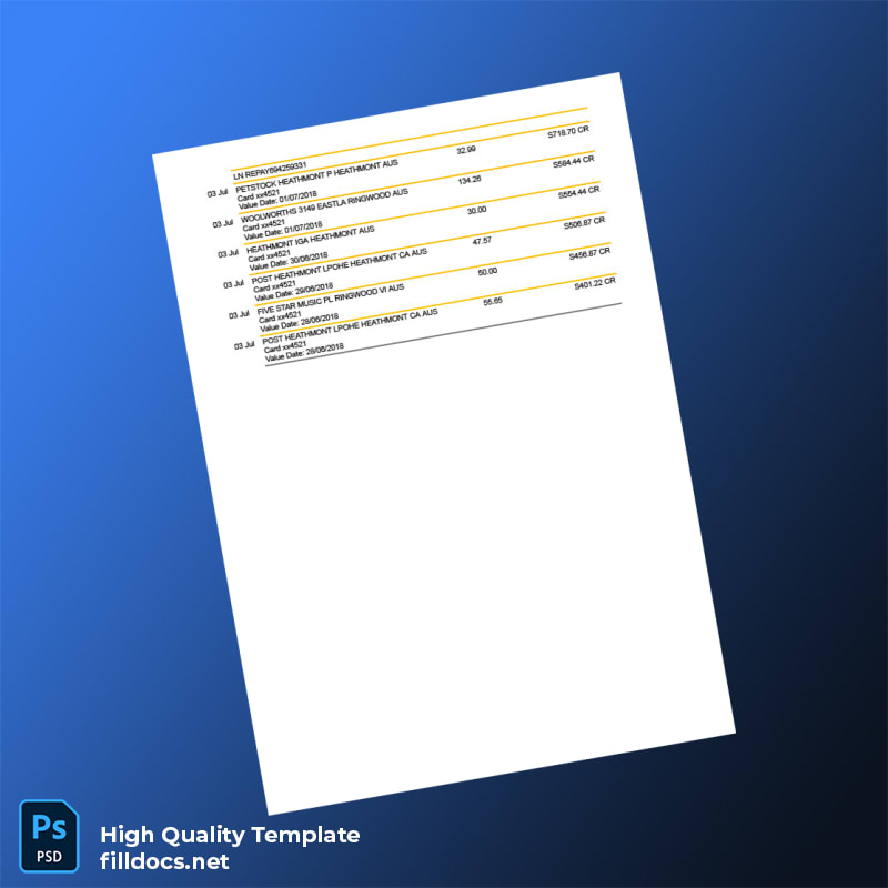 Australia ING Bank Bank Statement Template in Word and PDF formats page 2