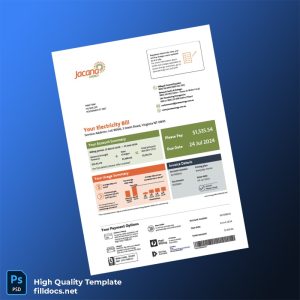 Australia Jacana Energy Editable Electricity Bill Template in Word and PDF formats
