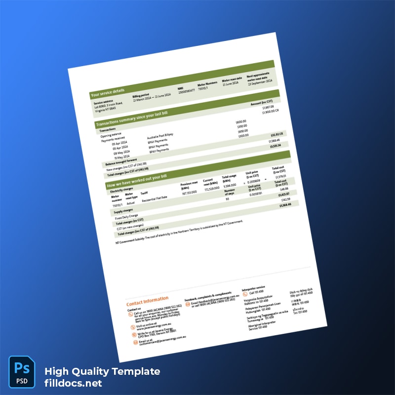 Australia Jacana Energy Editable Electricity Bill Template in Word and PDF formats page 3
