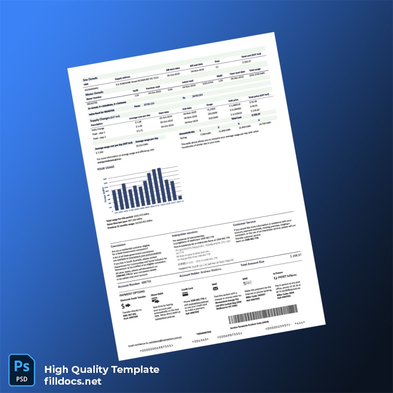 Australia Momentum Energy Editable Electricity Bill Template in Word and PDF formats page 2