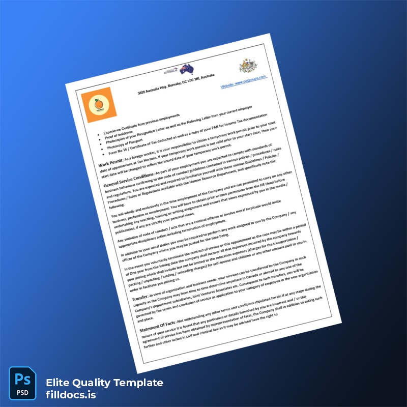 Fillable Australia PCL Group Employment Verification Letter Template in Word and PDF formats page 2 Page Preview - FillDocs