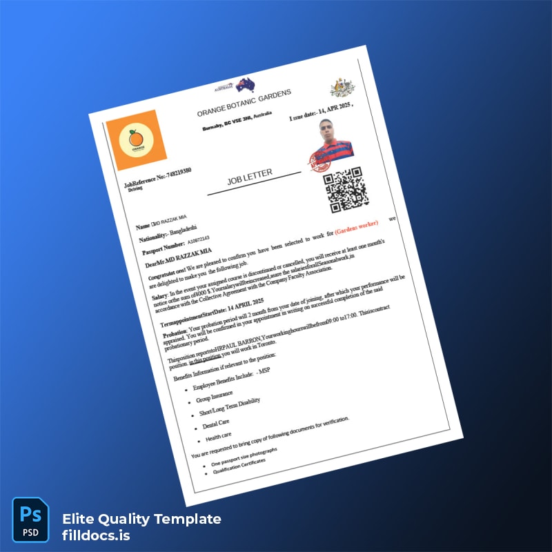 Fillable Australia PCL Group Employment Verification Letter Template - Word/PDF Template Preview - FillDocs