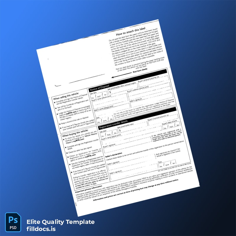 Fillable Australia RTA Certificate of Registration Template in Word and PDF formats page 2 Page Preview - FillDocs