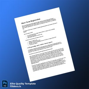 Fillable Australia Roads and Maritime Services Short Term Registration Certificate Template - Word/PDF Template Preview - FillDocs