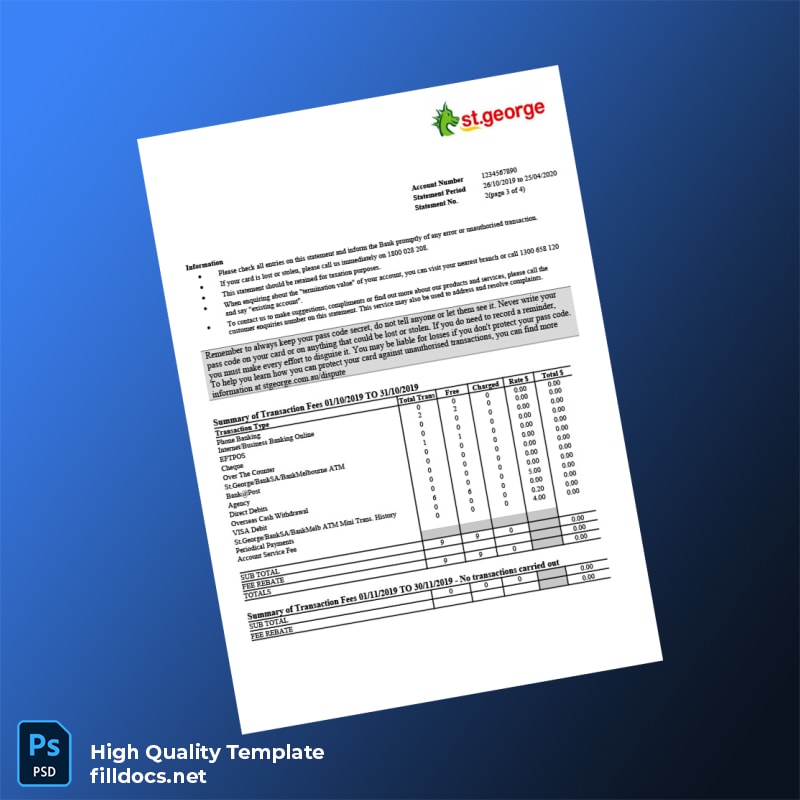 Australia St George Bank Statement Template in Word and PDF formats page 4