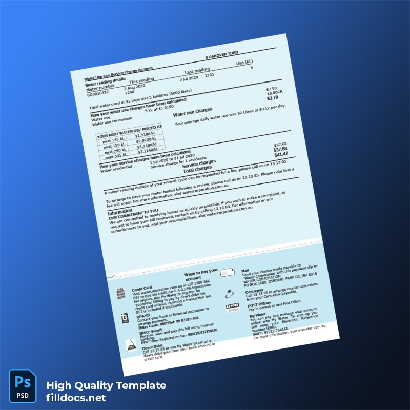 Australia Water Corporation Editable Water Bill Template in Word and PDF formats page 3