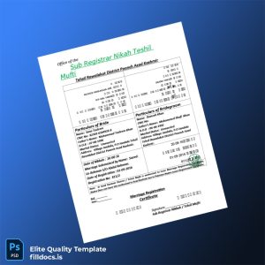 Fillable Azad Kashmir Sub Registrar Nikah Teshil Marriage Registration Certificate Template - Word/PDF Template Preview - FillDocs