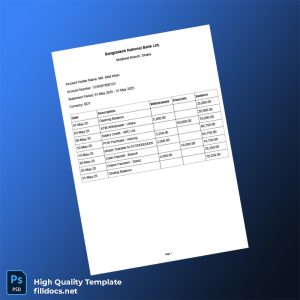Bangladesh Bangladesh National Bank Bank Statement Template in Word and PDF formats
