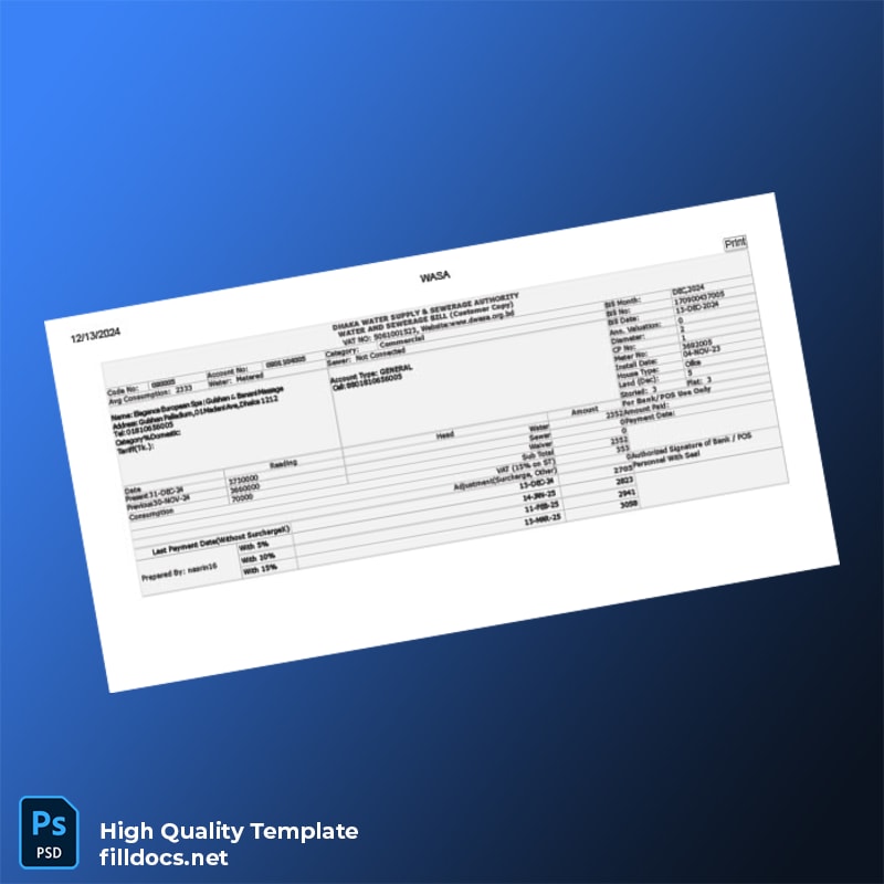 Bangladesh Northern Electricity Supply Company Ltd Editable Utility Bill Template in Word and PDF formats