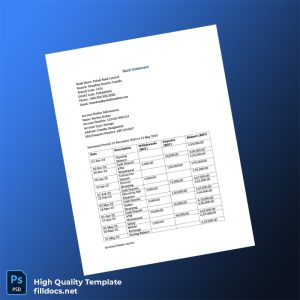 Bangladesh Pubali Bank Limited Bank Statement Template in Word and PDF formats