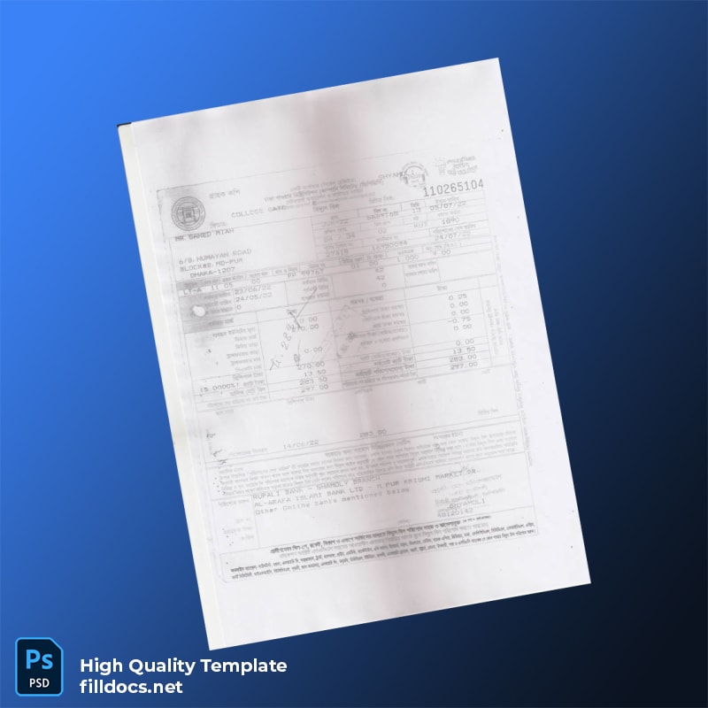 Bangladesh Rupali Bank Editable Utility Bill Template in Word and PDF formats