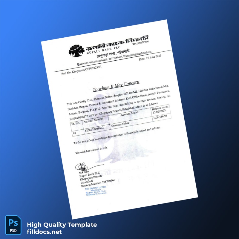 Bangladesh Rupali Bank Statement Template in Word and PDF formats page 3