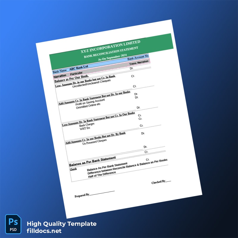 Bank Reconciliation Template in Word and PDF formats page 6