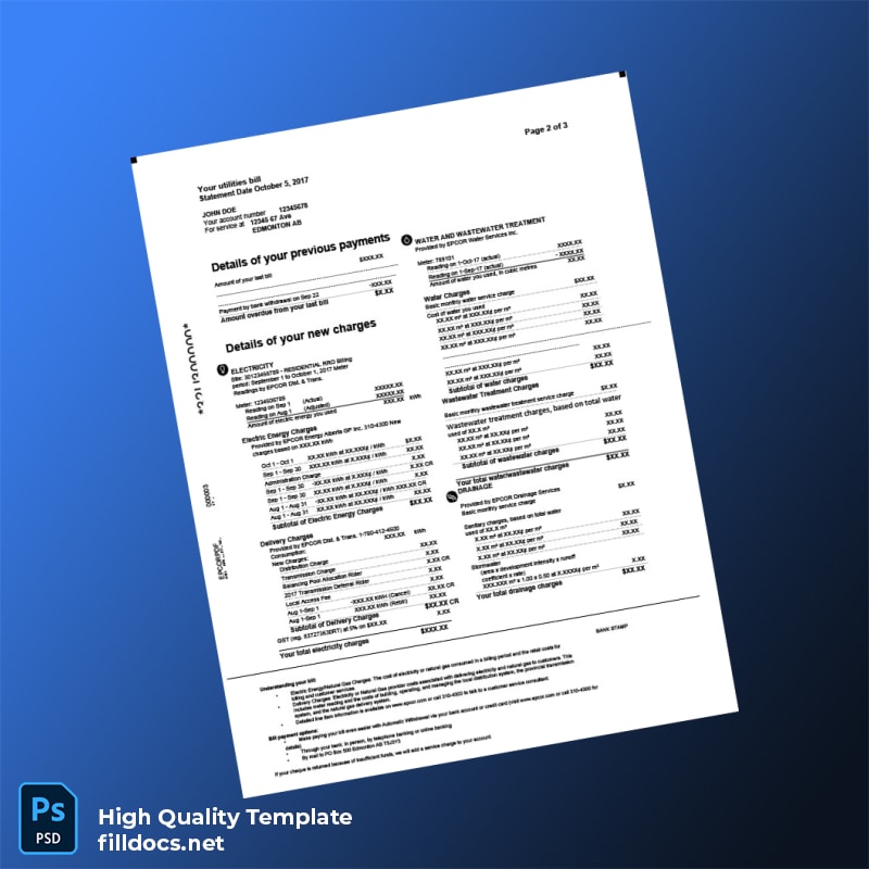 Canada EPCOR Editable Utility Bill Template in Word and PDF formats page 2