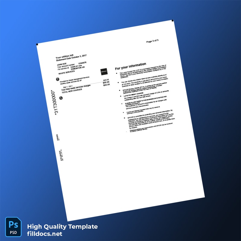 Canada EPCOR Editable Utility Bill Template in Word and PDF formats page 3