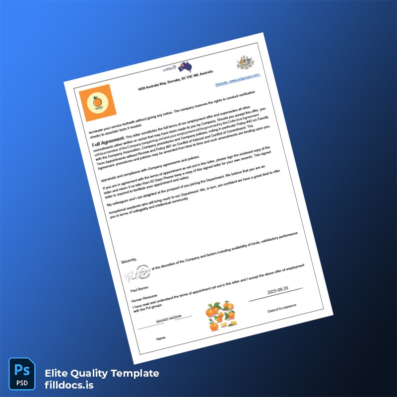 Fillable Canada Paul Barron Employment Verification Letter Template in Word and PDF formats page 3 Page Preview - FillDocs