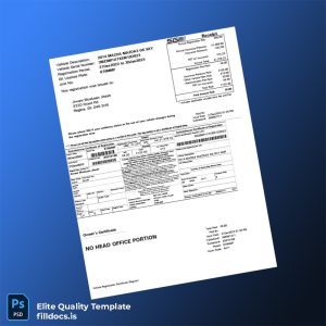 Fillable Canada Saskatchewan Vehicle Registration Certificate Template - Word/PDF Template Preview