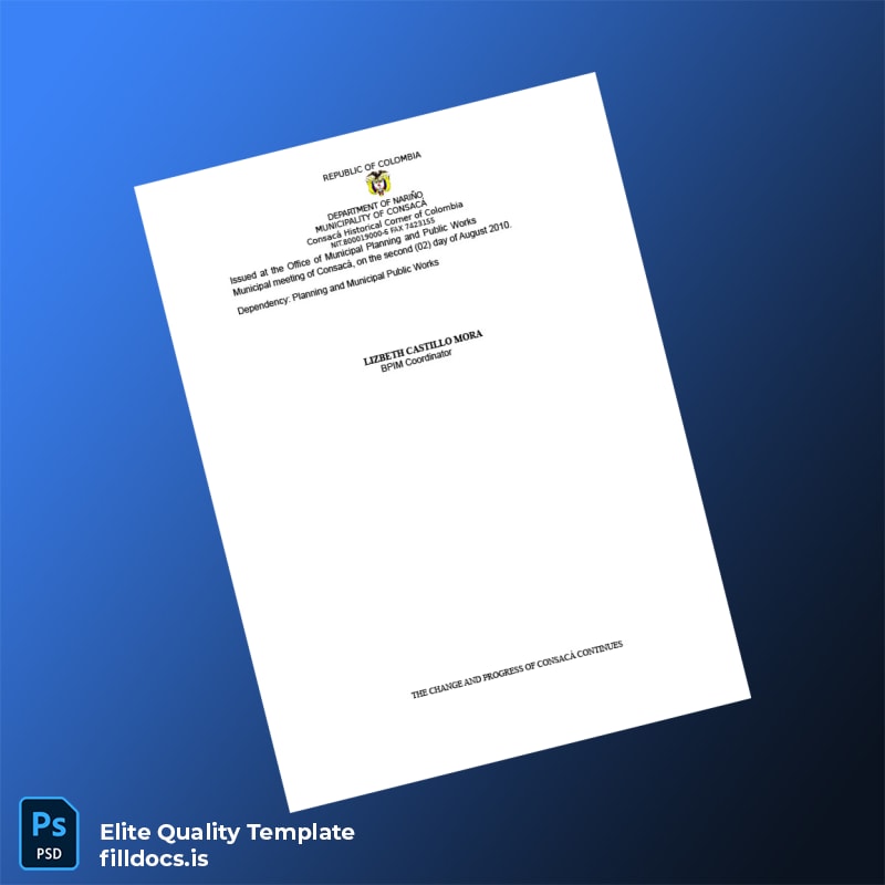 Fillable Colombia Municipality of Consacá Project Bank Registration Certificate Template in Word and PDF formats page 2 Page Preview - FillDocs