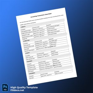 Editable Accounting Transactions Cheat Sheet Template in Word and PDF formats