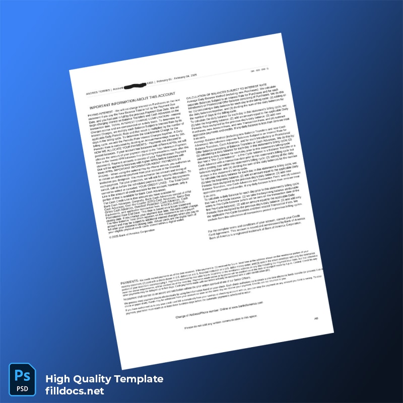 Empty Bank Statement Template in Word and PDF formats page 2