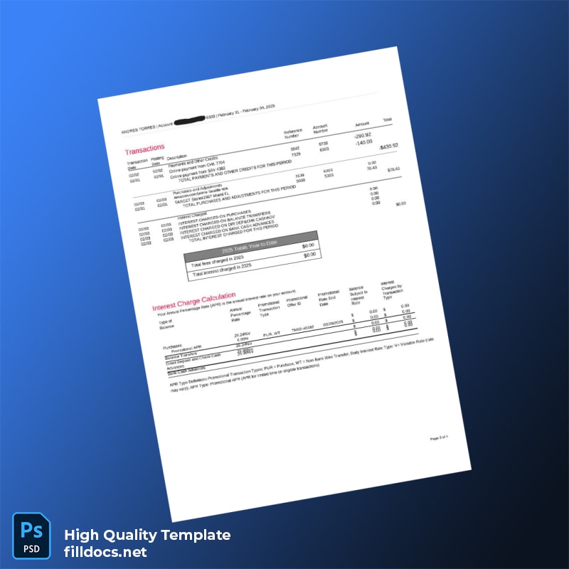 Empty Bank Statement Template in Word and PDF formats page 3