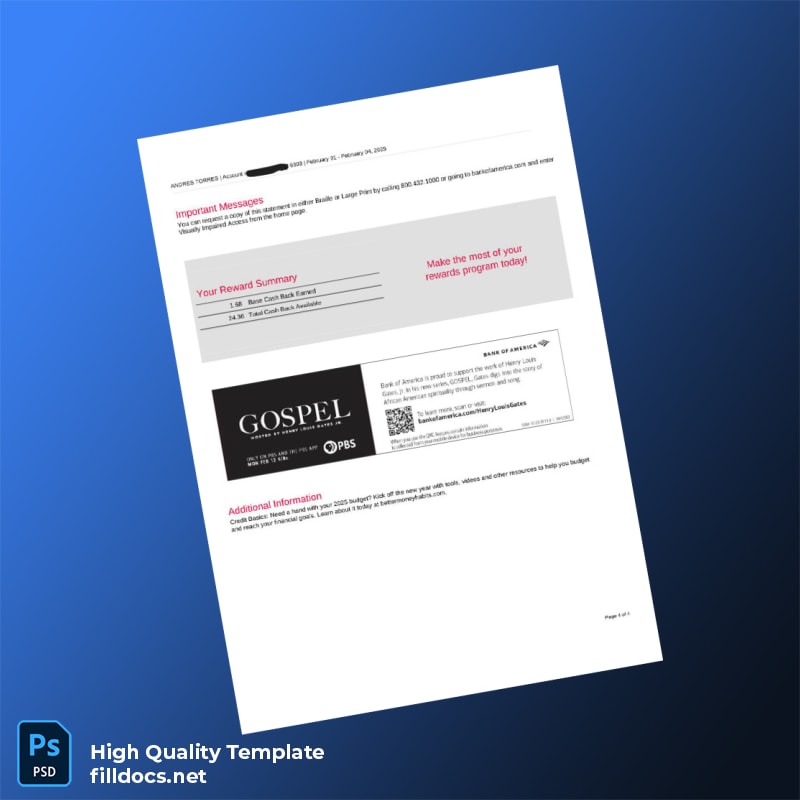 Empty Bank Statement Template in Word and PDF formats page 4