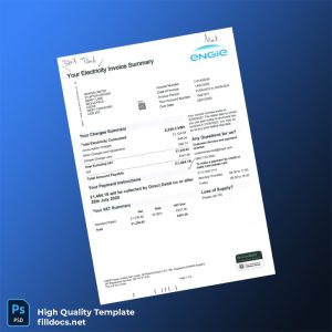 England ENGIE Power Limited Editable Utility Bill Template in Word and PDF formats