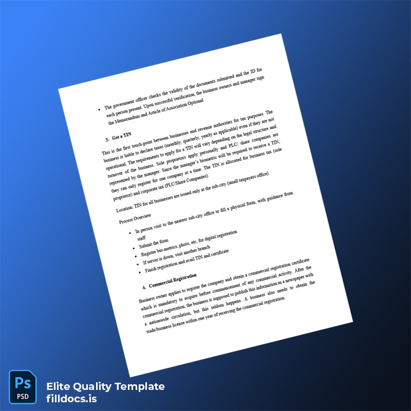 Fillable Ethiopia Ministry of Commerce Business Registration Certificate Template in Word and PDF formats page 2 Page Preview - FillDocs