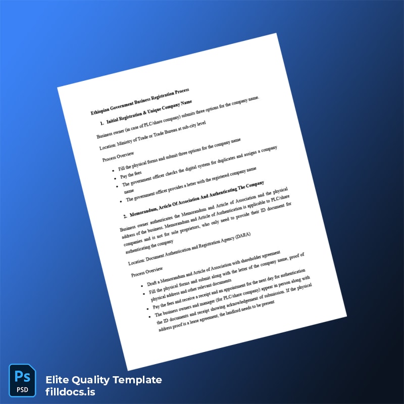 Fillable Ethiopia Ministry of Commerce Business Registration Certificate Template - Word/PDF Template Preview - FillDocs