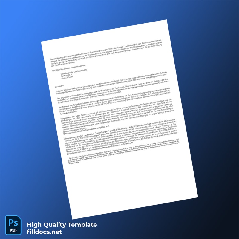 Germany Oldenburgische Landesbank Kontoauszug Template in Word and PDF formats page 3