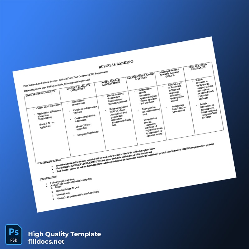 Ghana First National Bank Ghana Editable KYC Requirements Template in Word and PDF formats