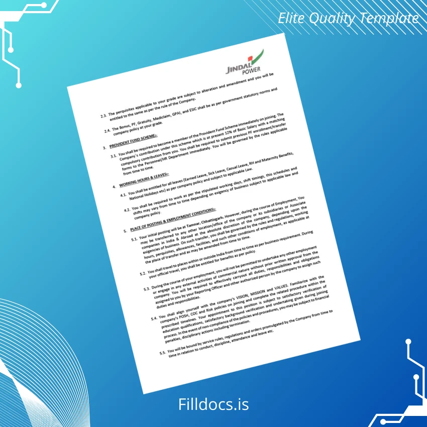 Fillable India Jindal Power Ltd Employment Verification Letter Template in Word and PDF formats page 2 Page Preview - FillDocs