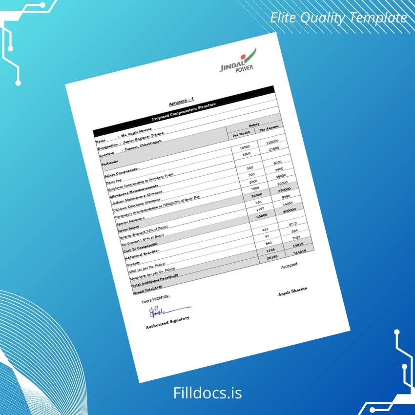 Fillable India Jindal Power Ltd Employment Verification Letter Template in Word and PDF formats page 6 Page Preview - FillDocs