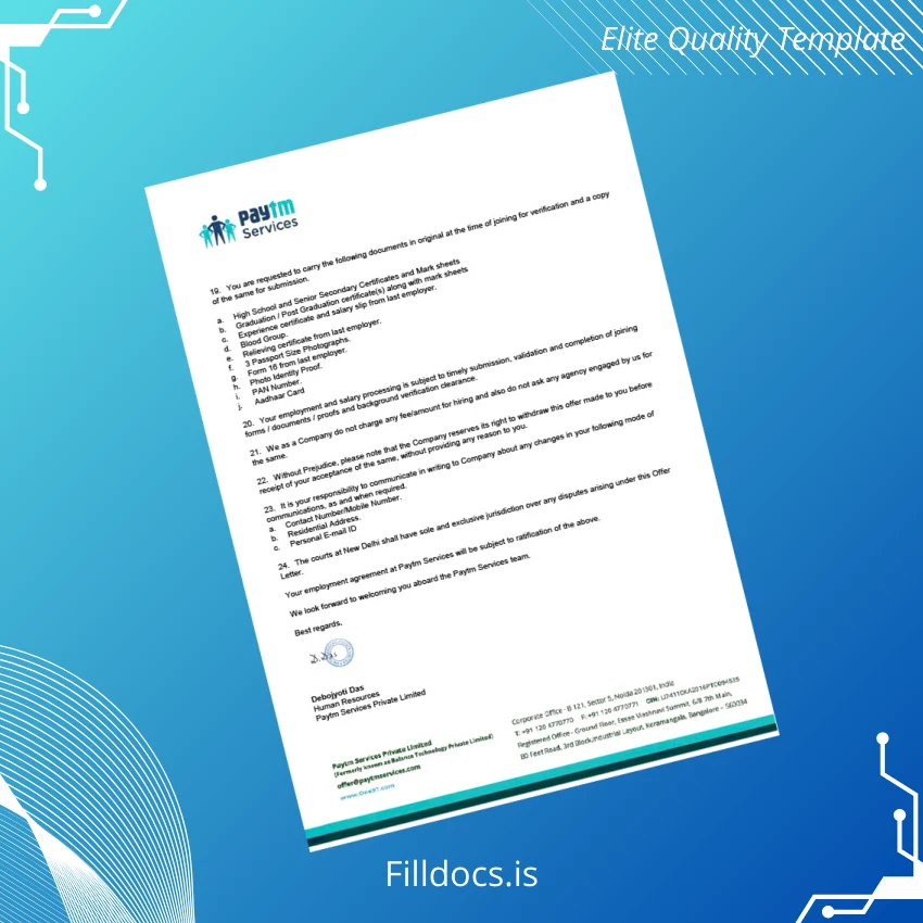 Fillable India Paytm Services Private Limited Salary Certificate Template in Word and PDF formats page 3 Page Preview - FillDocs