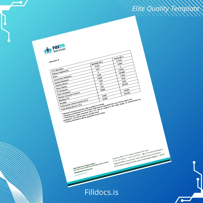 Fillable India Paytm Services Private Limited Salary Certificate Template in Word and PDF formats page 4 Page Preview - FillDocs