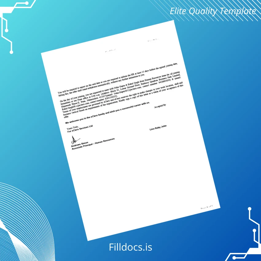 Fillable India eClerx Services Ltd Employment Verification Letter Template in Word and PDF formats page 3 Page Preview - FillDocs
