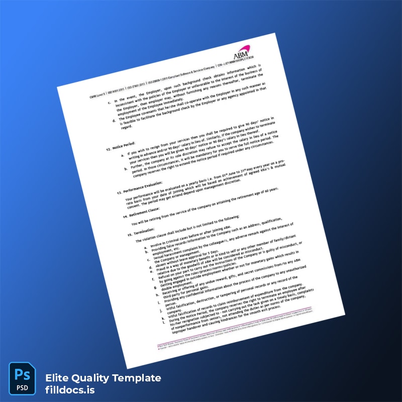 Fillable India ABM Knowledgeware Ltd Employment Verification Letter Template in Word and PDF formats page 3 Page Preview - FillDocs