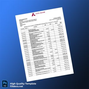 India Axis Bank Account Statement Template in Word and PDF formats