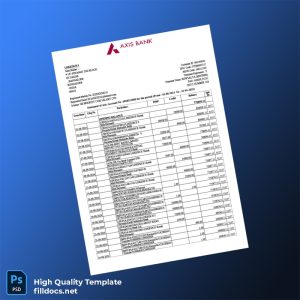 India Axis Bank Account Statement Template in Word and PDF formats
