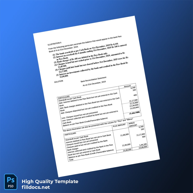 India Bank Reconciliation Statement Template in Word and PDF formats