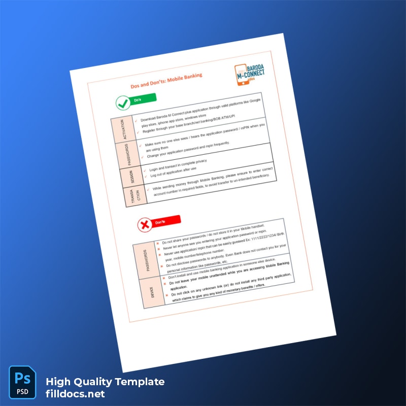 India Bank of Baroda Bank Statement Template in Word and PDF formats page 2