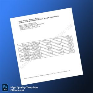 India Bank of India Bank Statement Template in Word and PDF formats