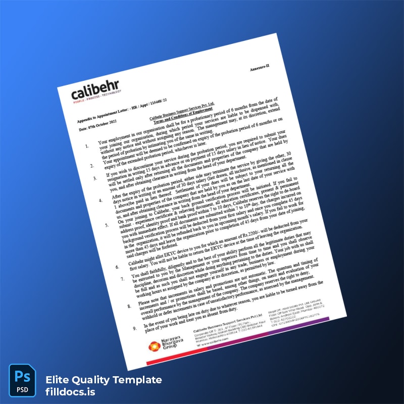 Fillable India Calibehr Business Support Services Pvt Ltd Employment Verification Letter Template in Word and PDF formats page 3 Page Preview - FillDocs