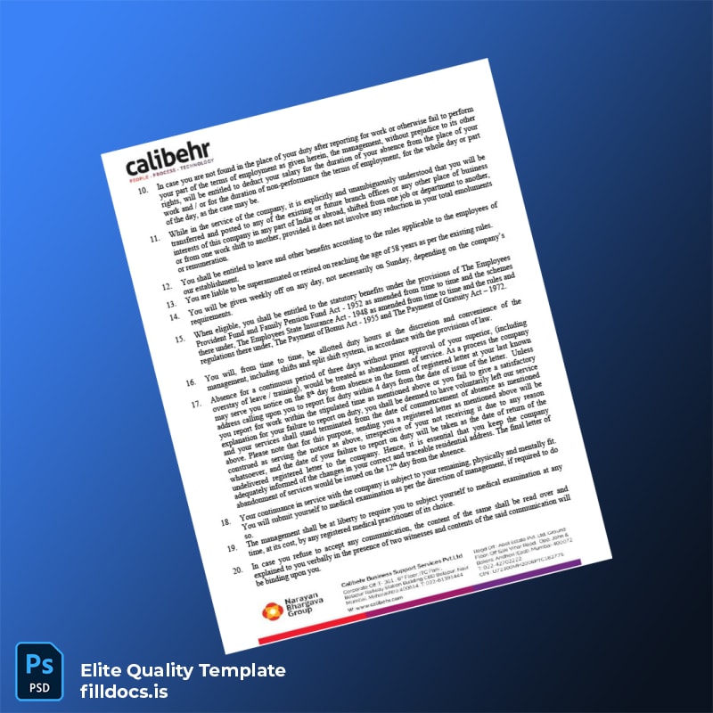 Fillable India Calibehr Business Support Services Pvt Ltd Employment Verification Letter Template in Word and PDF formats page 4 Page Preview - FillDocs
