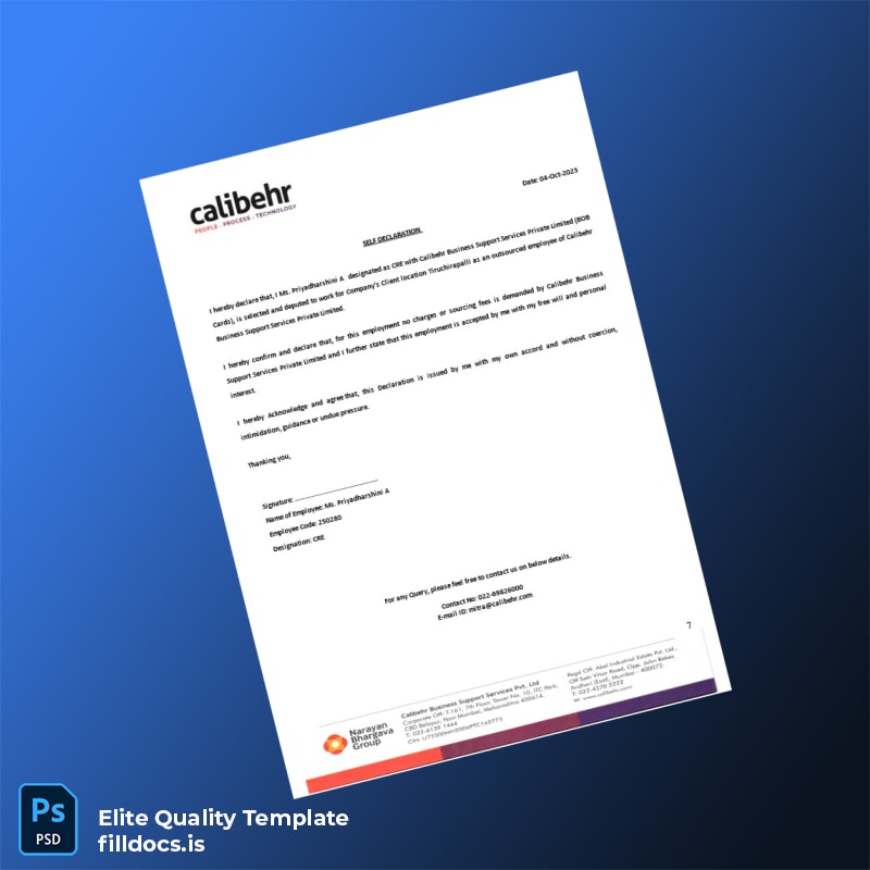 Fillable India Calibehr Business Support Services Pvt Ltd Employment Verification Letter Template in Word and PDF formats page 7 Page Preview - FillDocs